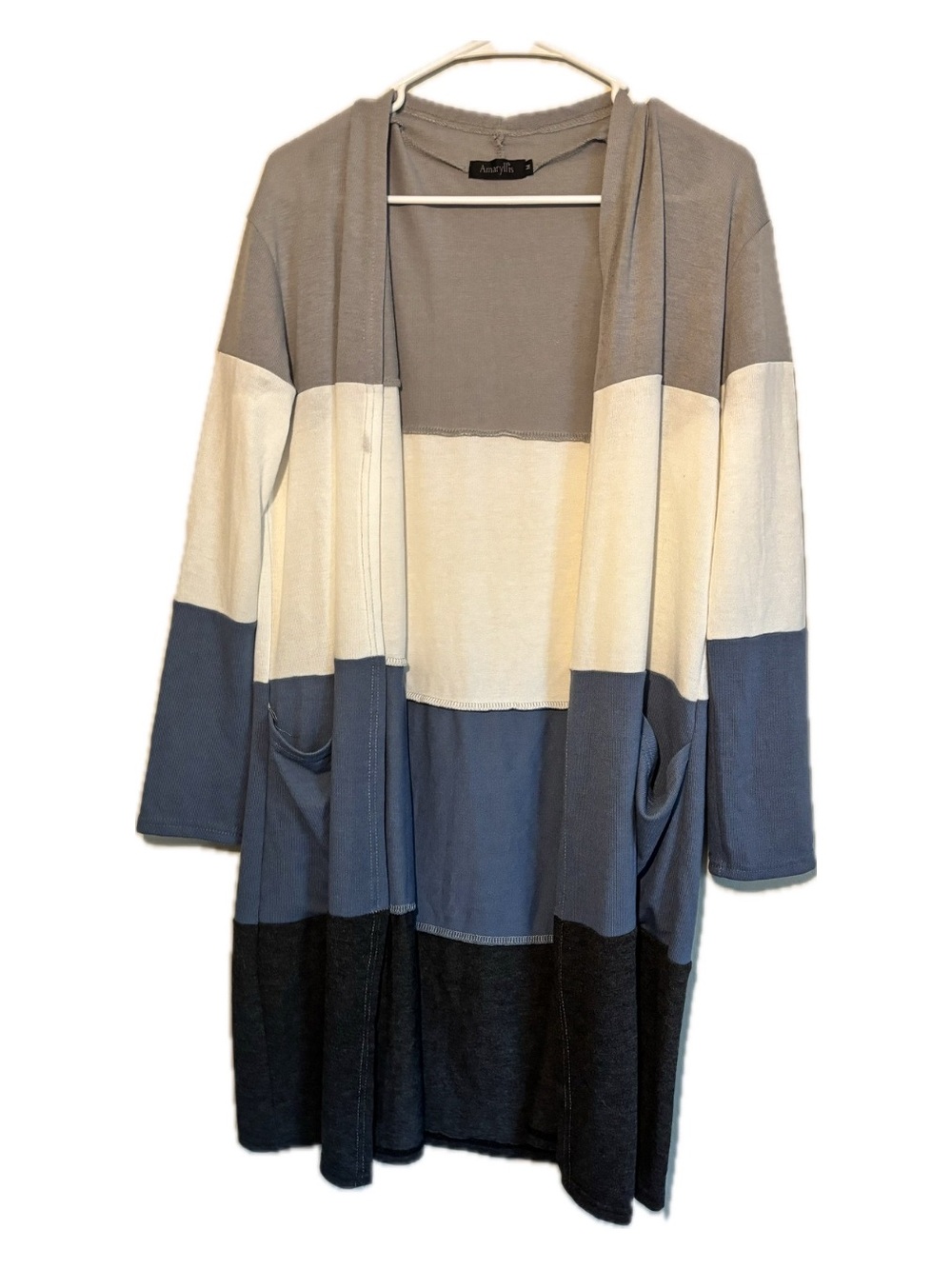 Amaryllis Color Block Long Open Front Cardigan Duster with Pockets Women’s M
